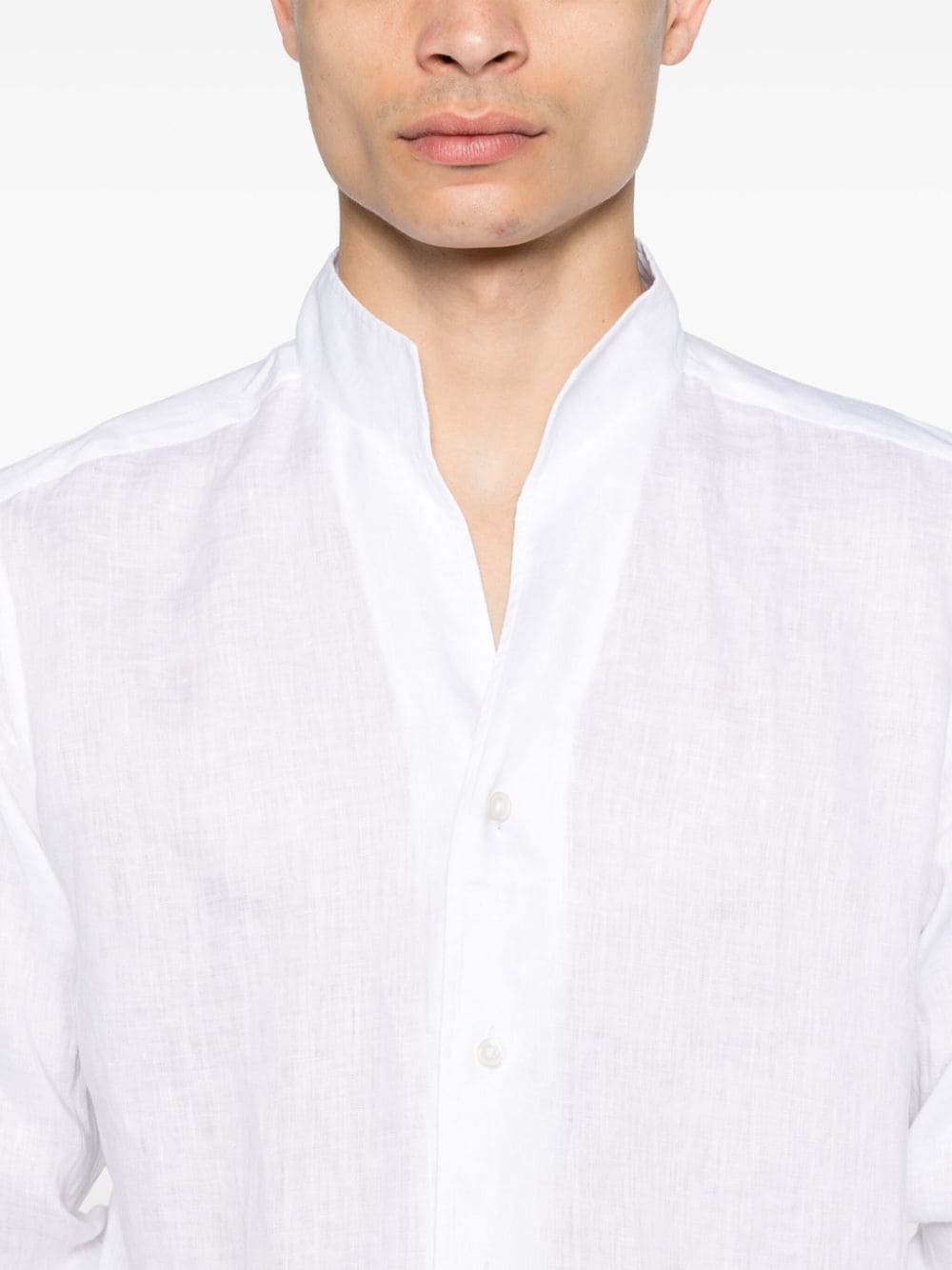 Shop Dell'oglio Band-collar Linen Shirt In White