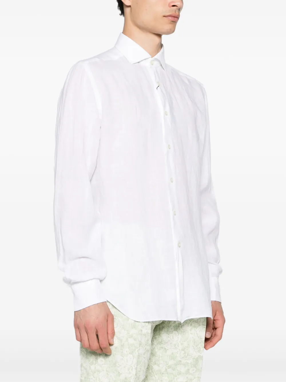 Shop Dell'oglio Spread-collar Linen Shirt In White