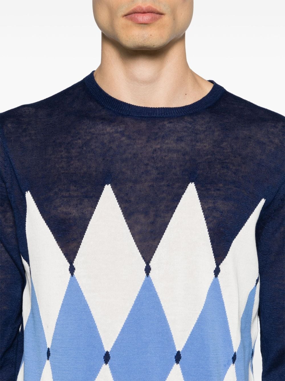 Shop Ballantyne Argyle-knit Linen Blend Jumper In Blau