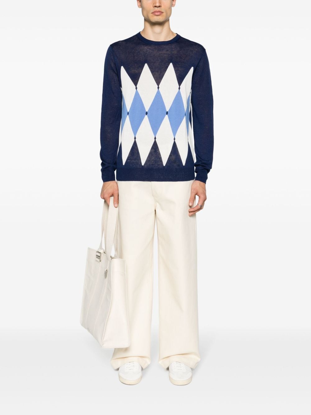 Shop Ballantyne Argyle-knit Linen Blend Jumper In Blau