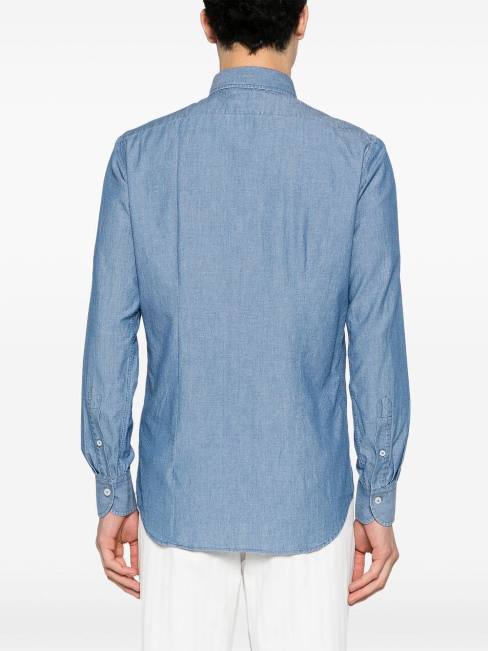 Shop Dell'oglio Spread-collar Cotton Shirt In Blue