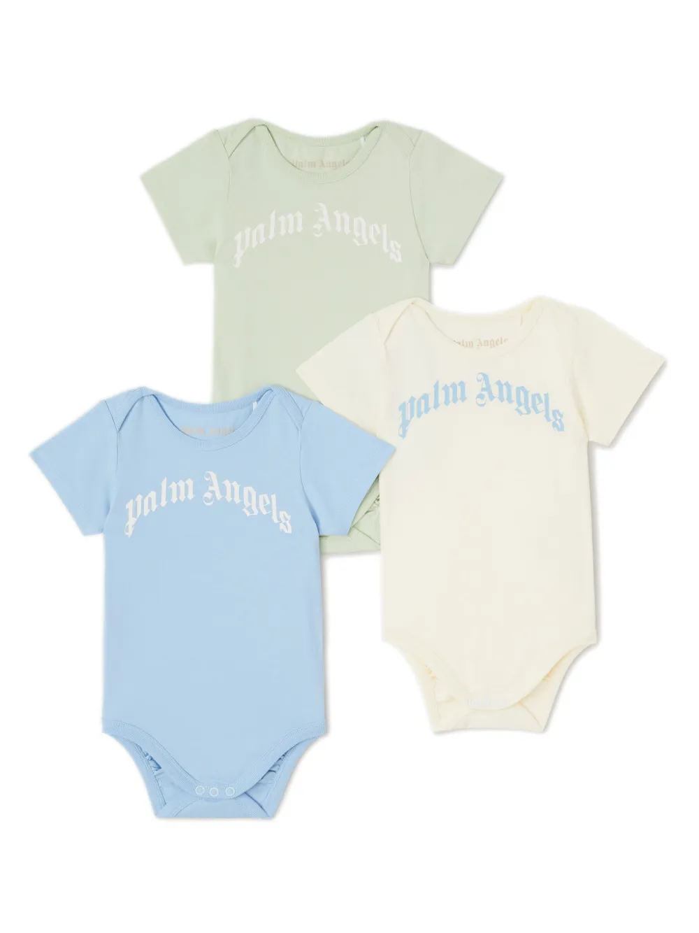 Palm Angels Kids Drie rompers met logoprint Blauw