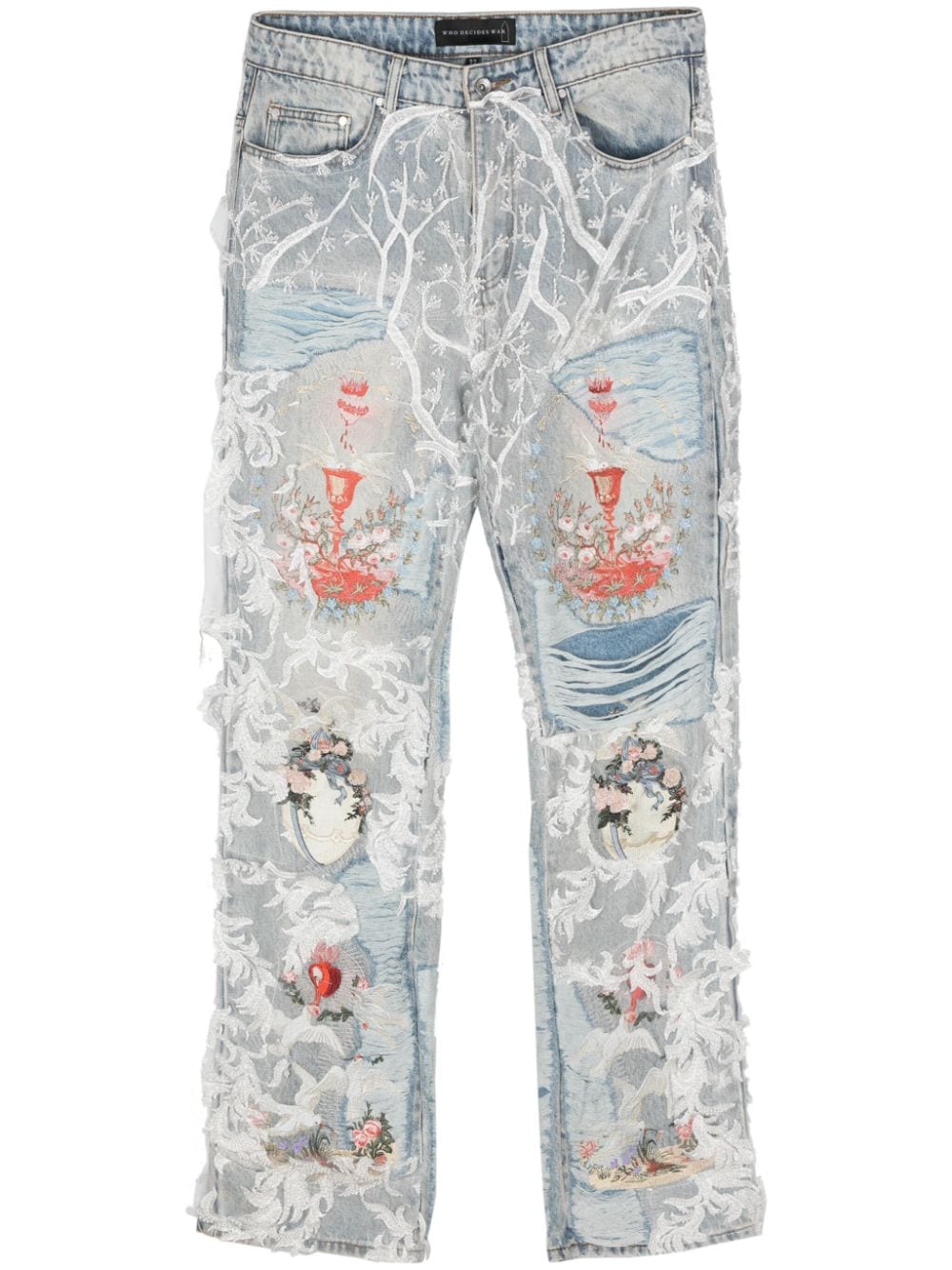 Shop Who Decides War Chalice Embroidered Staright-leg Jeans In Blue
