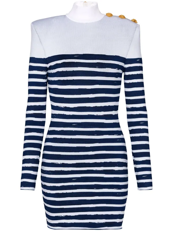 balmain blue and white dress Balmain Striped-print Mini Dress