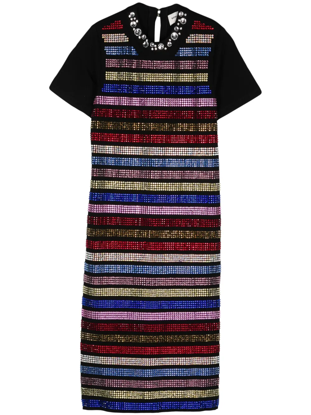Sonia Rykiel Crystal-embellished Striped Midi Dress In Black