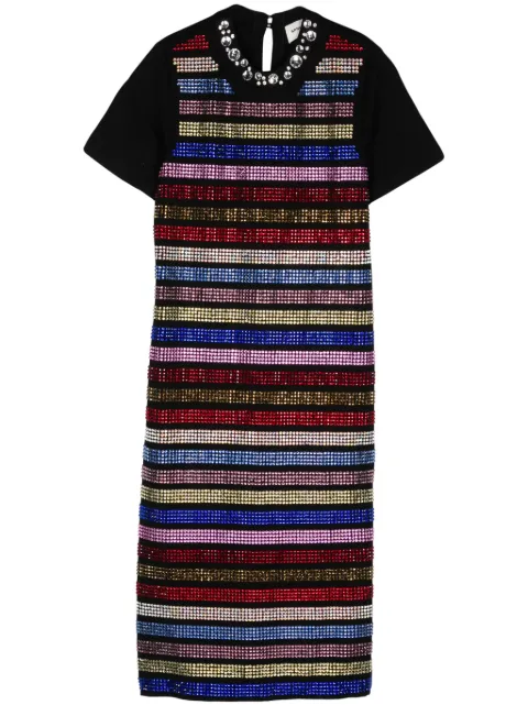 Sonia Rykiel فستان ميدي مخطط مزين بكريستال