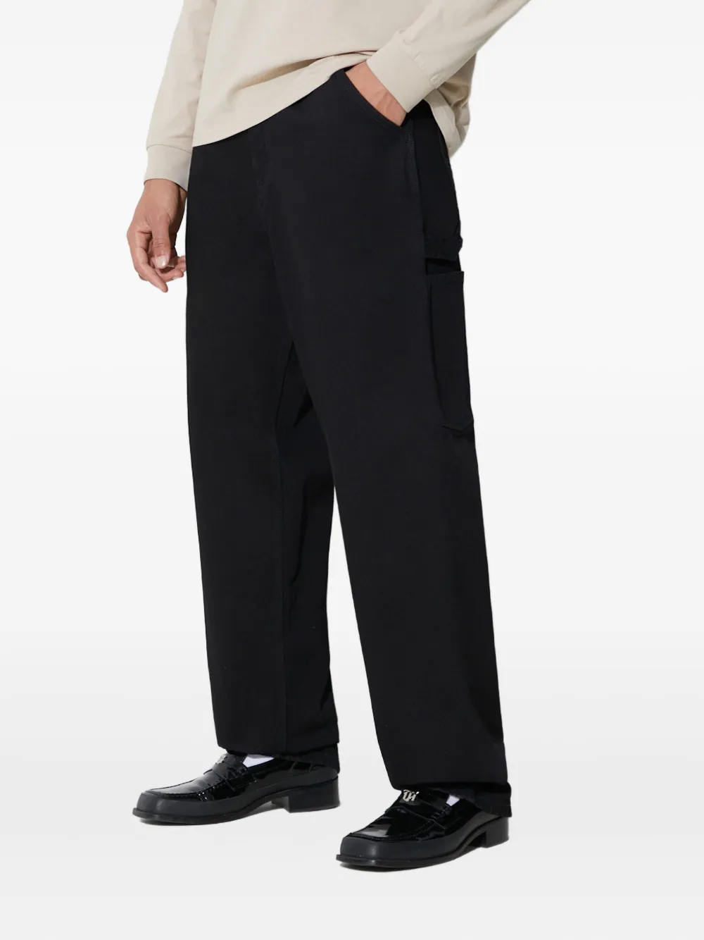 Carhartt Single Knee Logo-patch Trousers In Black