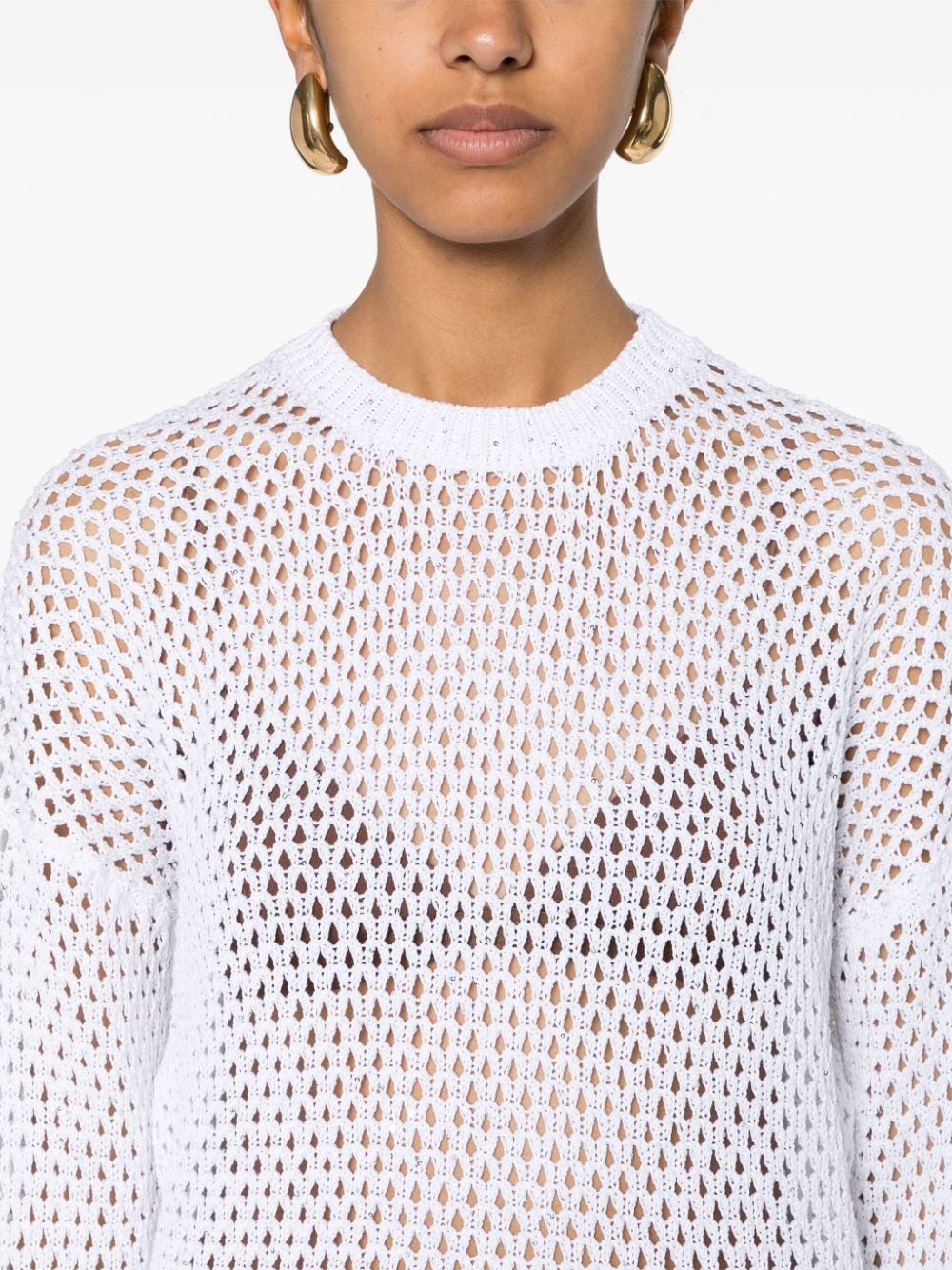 Shop Peserico Sequin-embellished Open-knit Jumper In Weiss