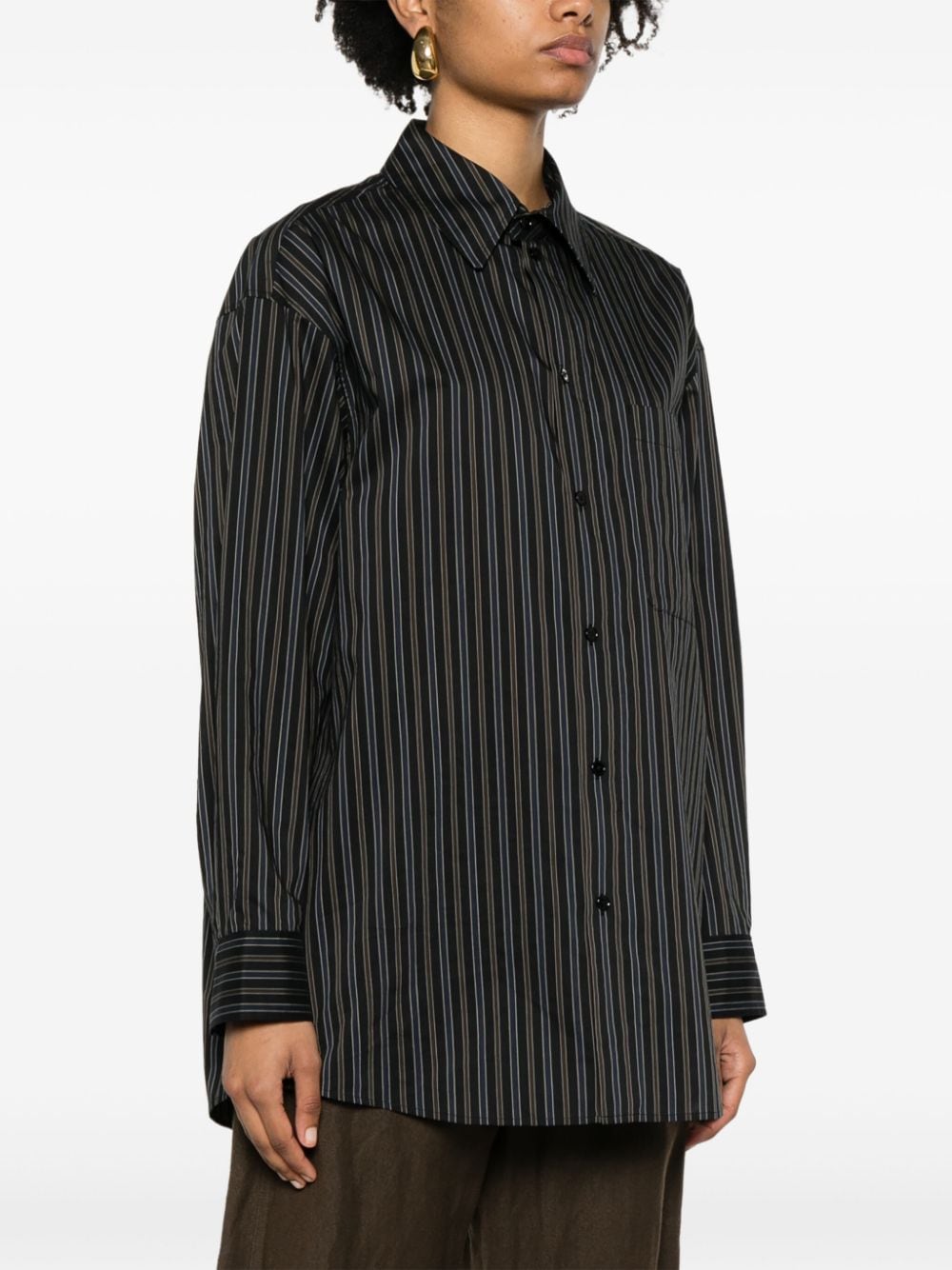 Shop Lemaire Striped Button-up Shirt In Braun