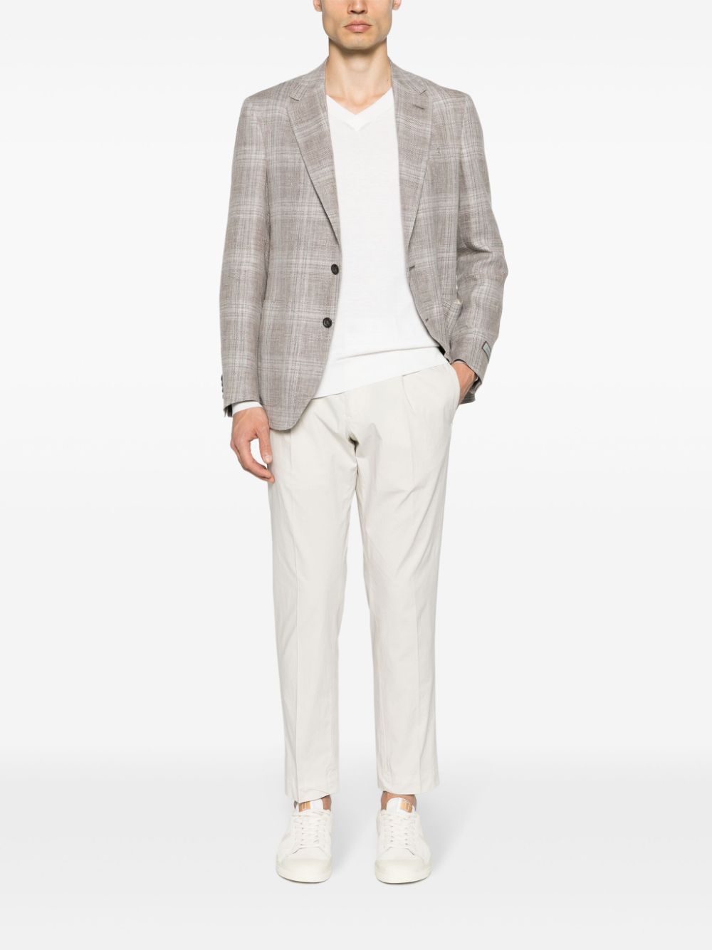 Shop Canali Checked Single-breasted Blazer In Neutrals