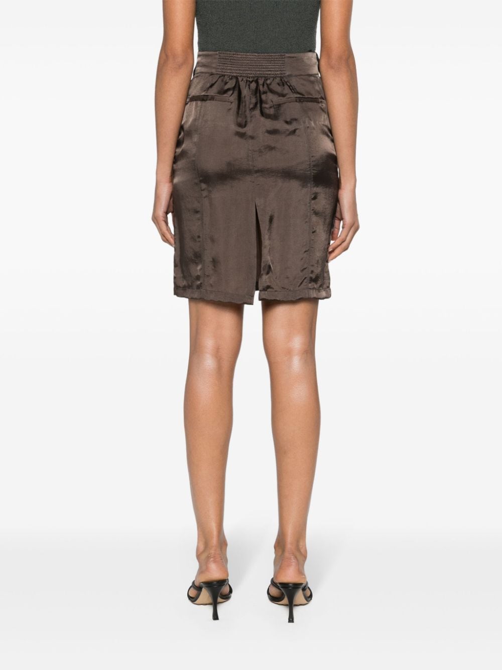 Shop Saint Laurent Button-up Satin Miniskirt In Brown