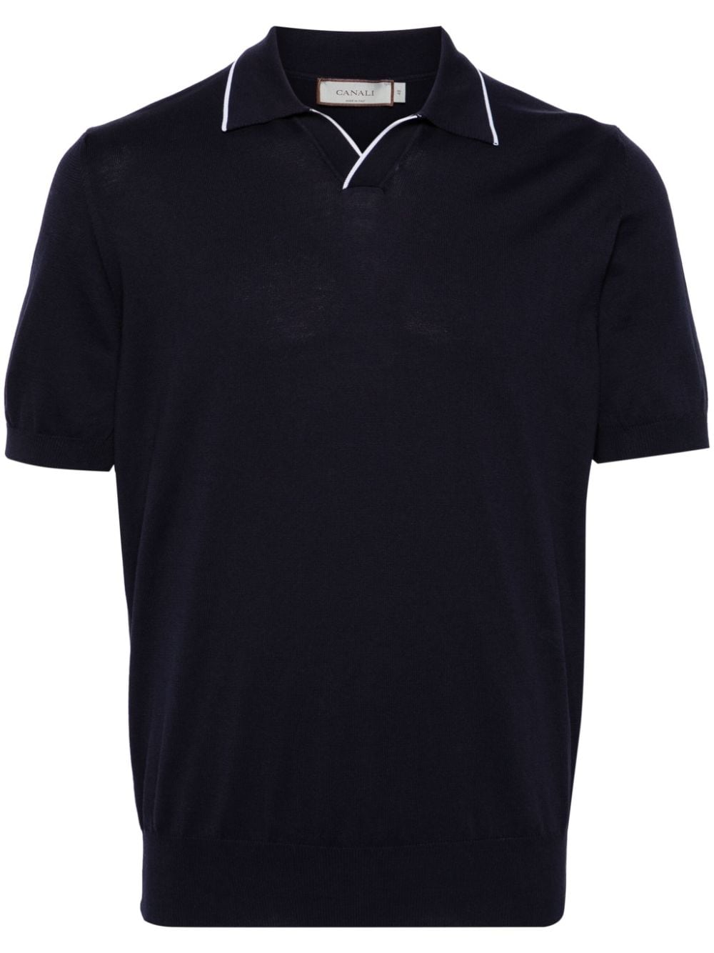 Canali Split-neck Cotton Polo Shirt In Blau