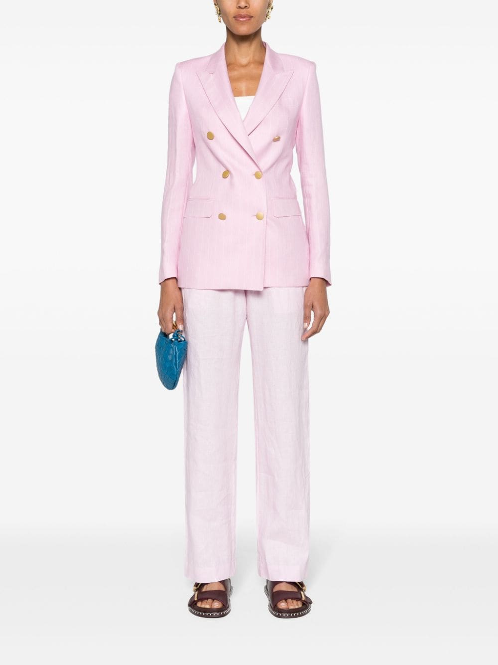 Shop Tagliatore Striped Double-breasted Blazer In Rosa