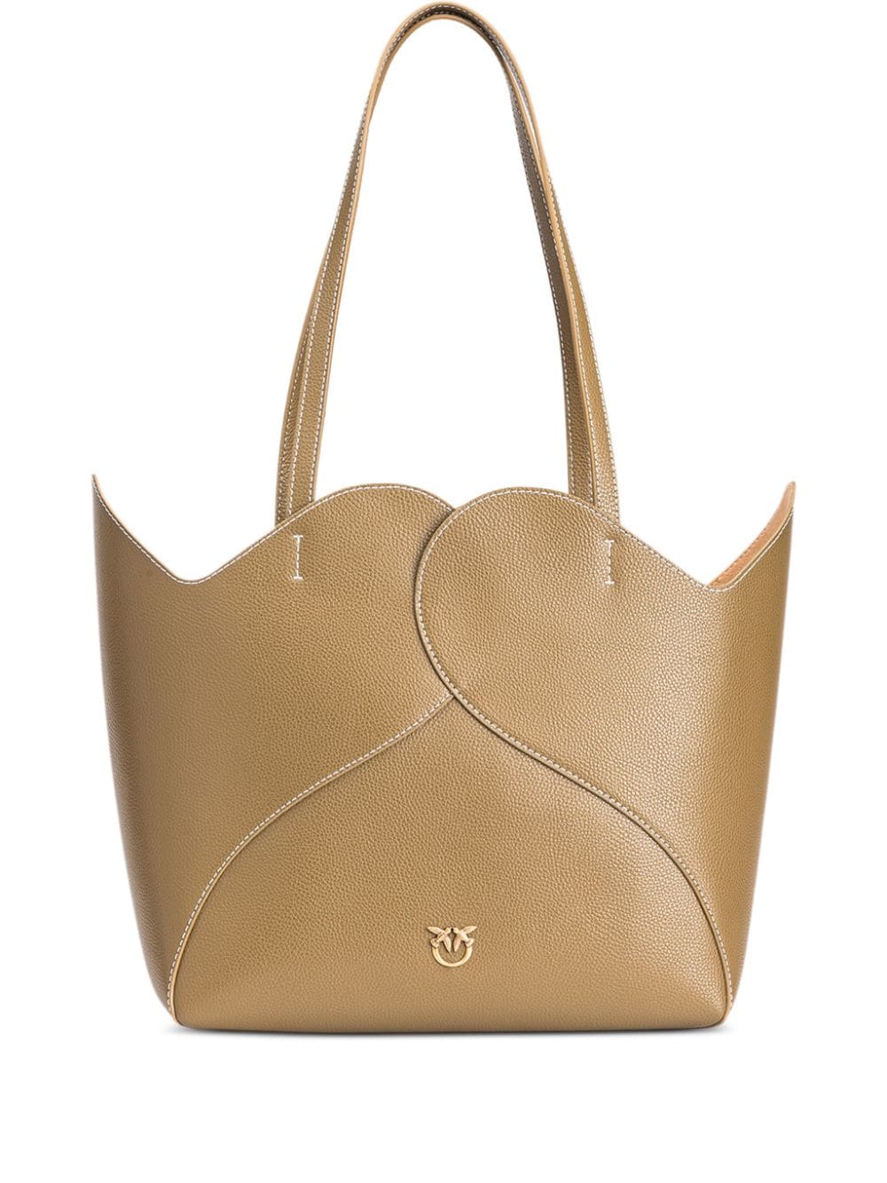 Pinko Heart Grainy Leather Tote Bag In Brown