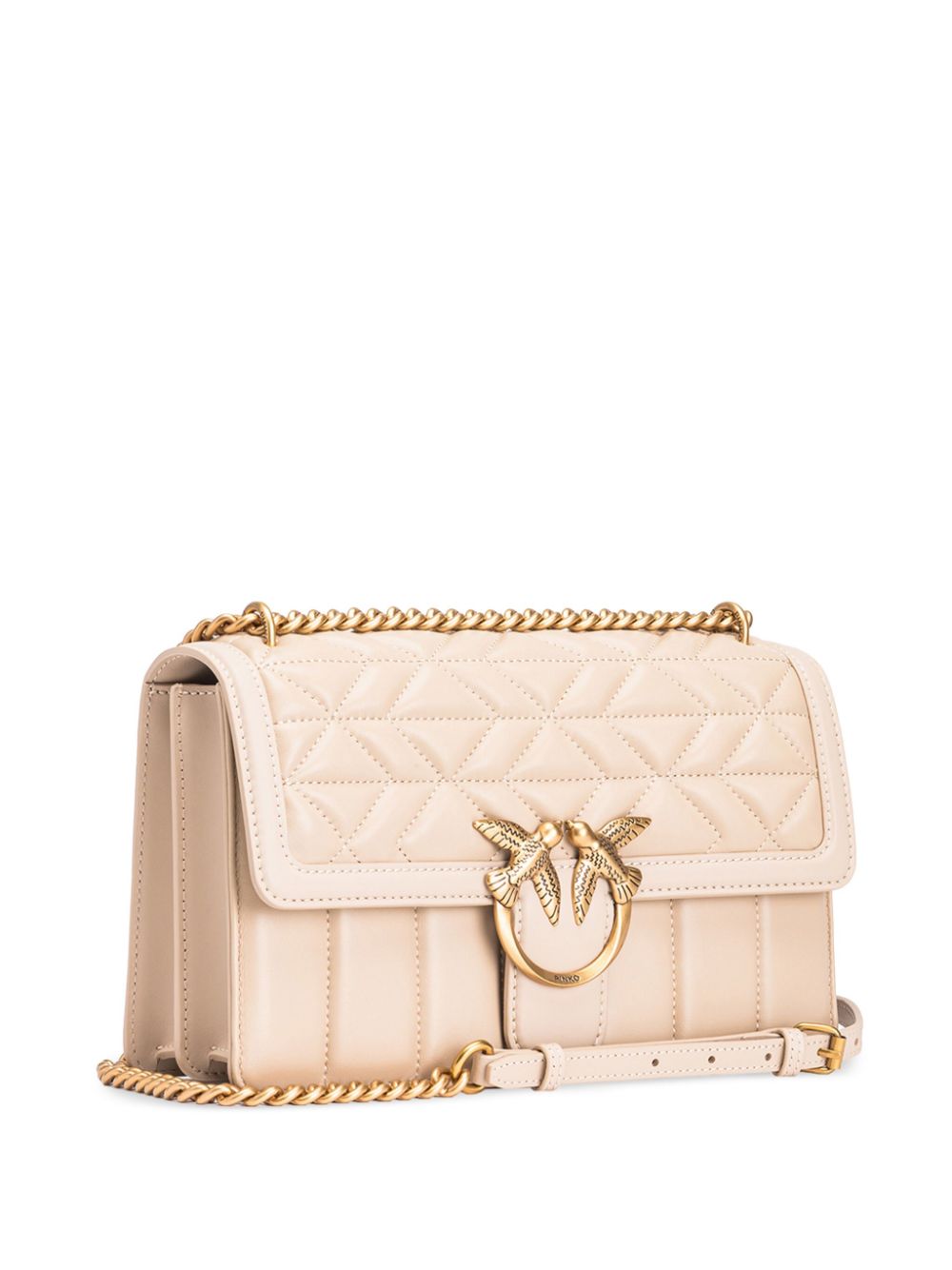 Shop Pinko Love One Classic Leather Crossbody Bag In Neutrals