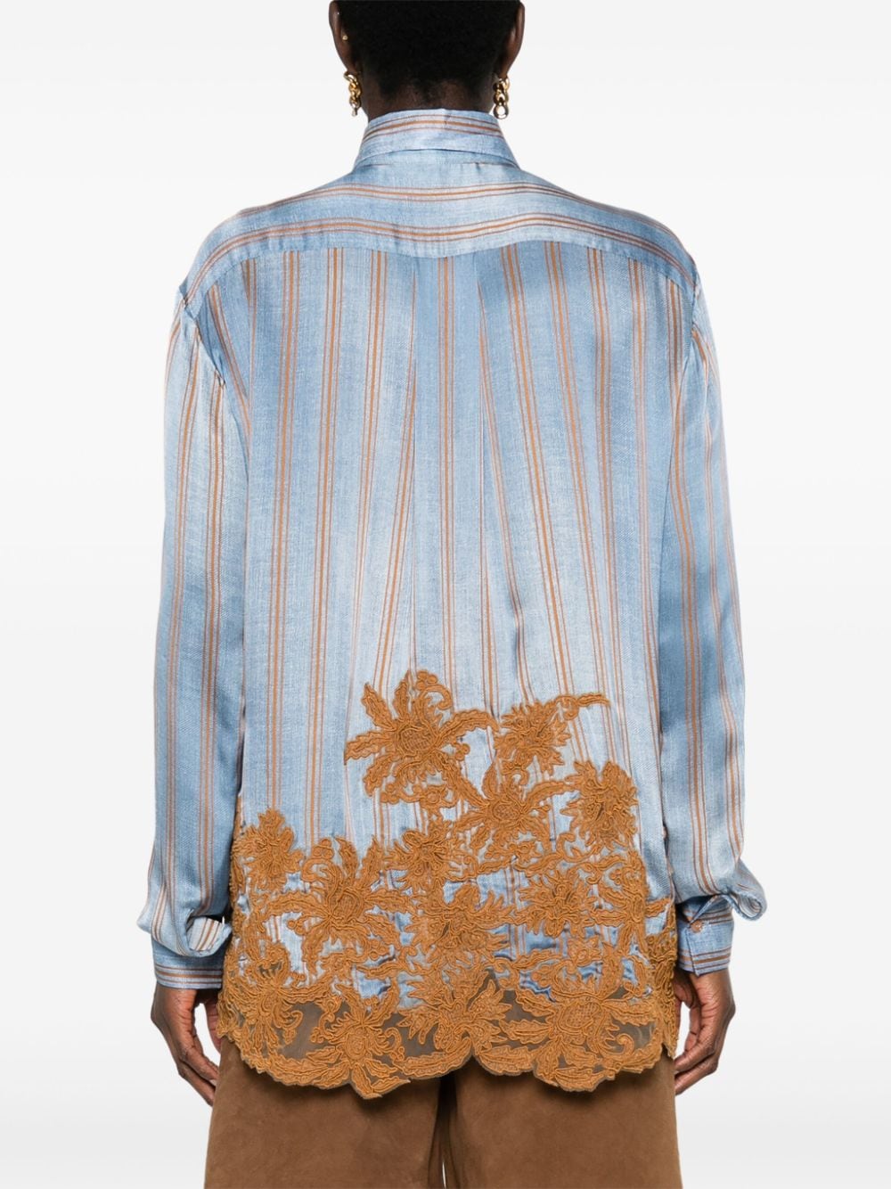 Shop Ermanno Scervino Floral-embroidered Silk Shirt In Brown