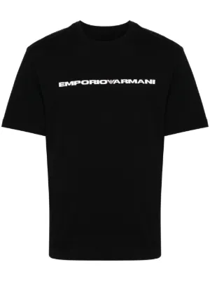 Giorgio Armani logo-embroidered Cotton T-shirt | Black | FARFETCH
