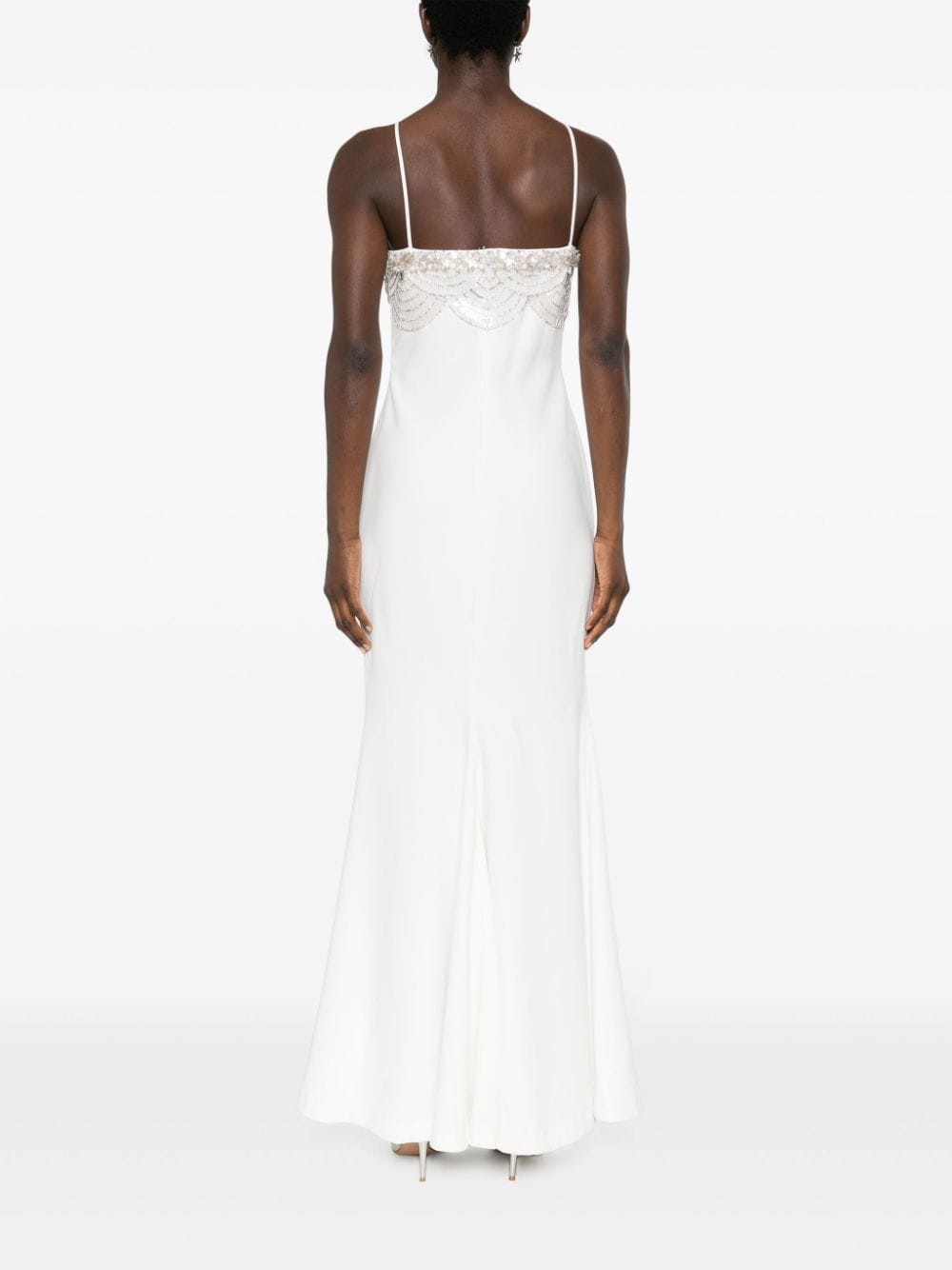 Shop Amen Crystal-embellishment Crepe Maxi Dress In Weiss