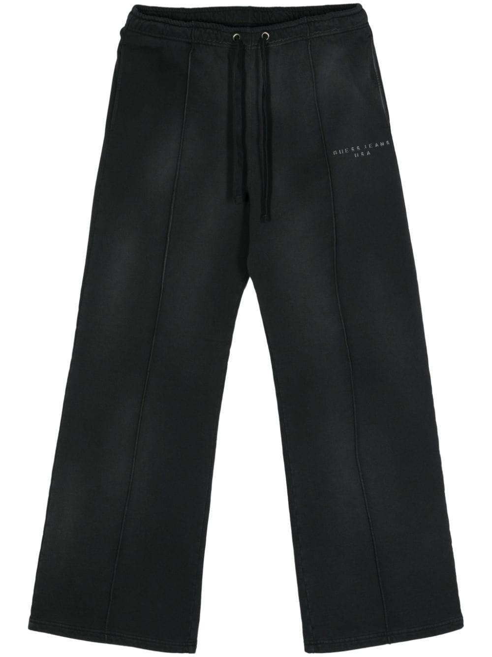 Guess Usa Straight-leg Cotton Track Pants In Black
