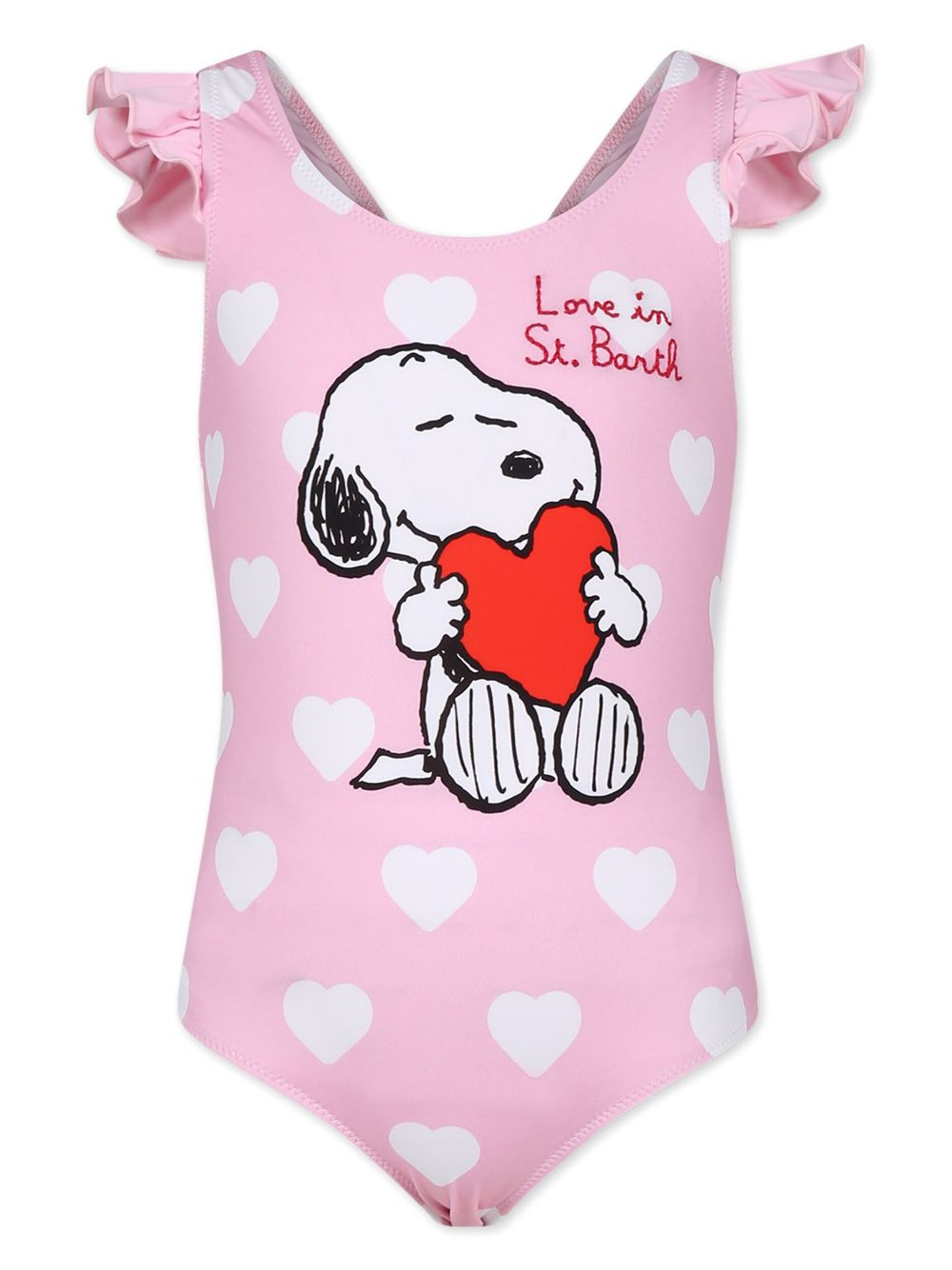 Mc2 Saint Barth Kids' Heart-print Scoop-neck Swimsuit In Pink