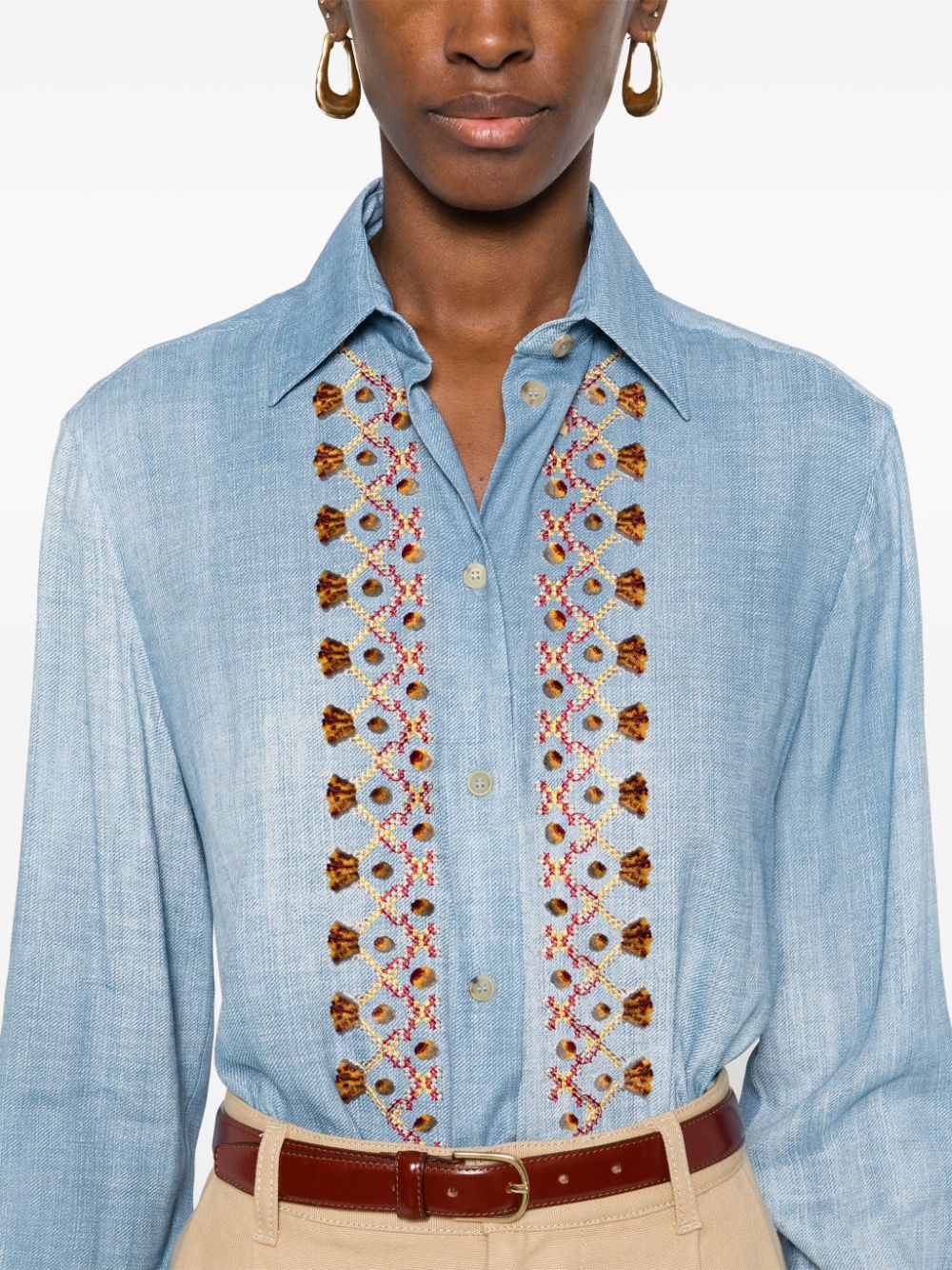 Shop Ermanno Scervino Embroidered Chambray Shirt In Blue
