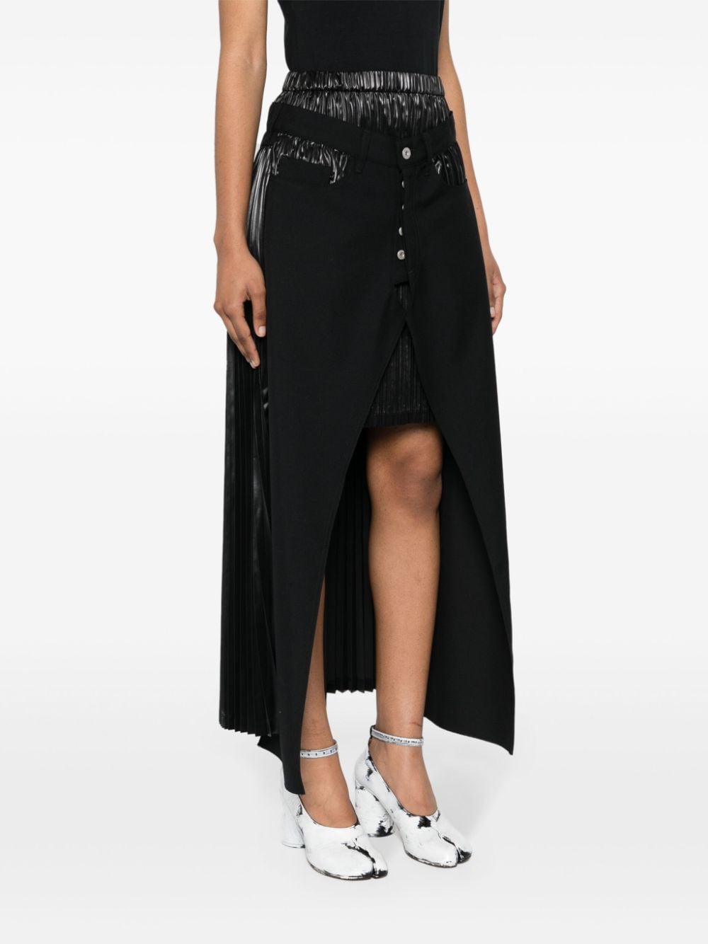 Shop Junya Watanabe Plissé Midi Skirt In Schwarz