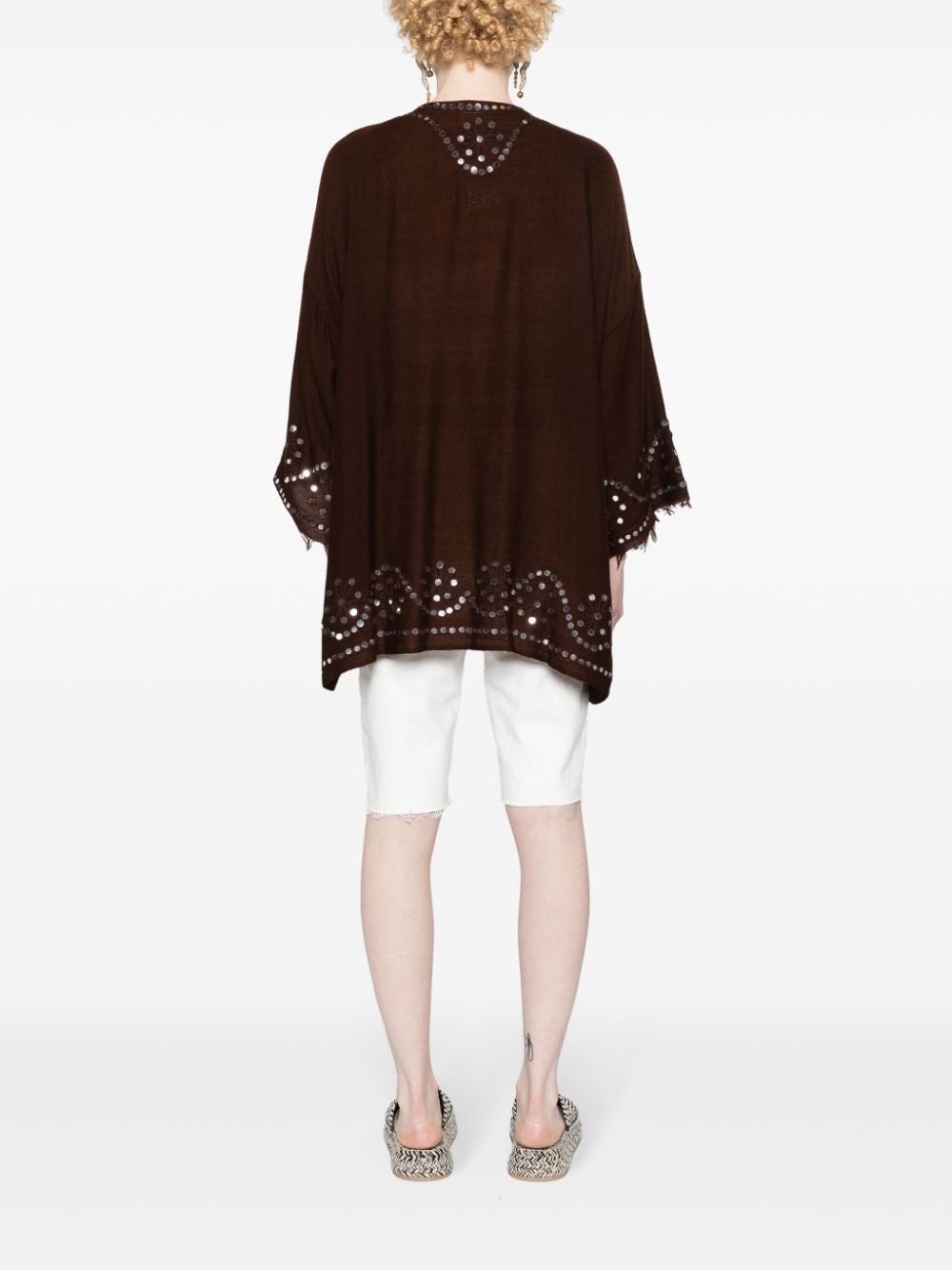Shop P.a.r.o.s.h Sequin-embellished Cashmere Kimono In Brown