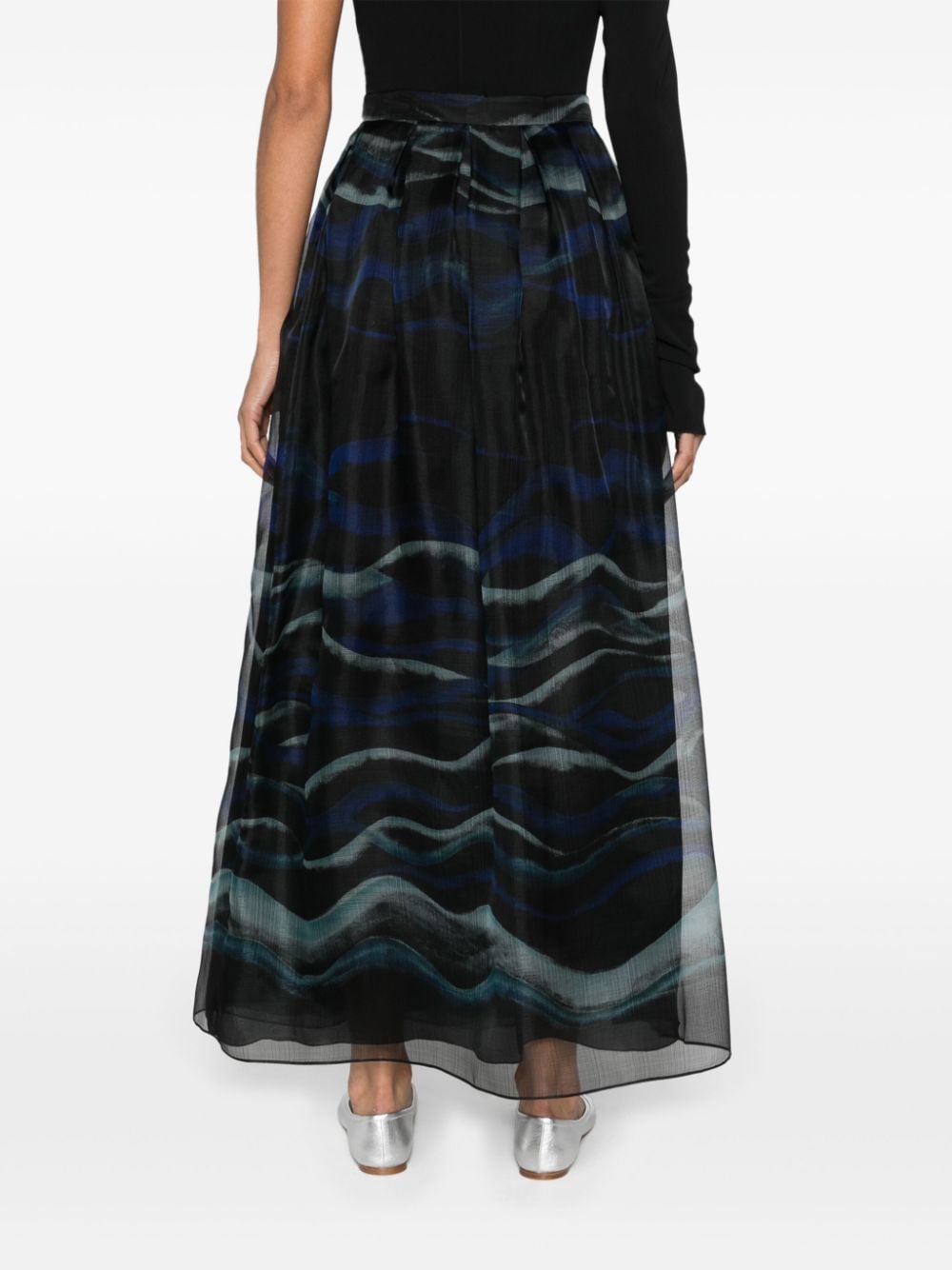 Shop Giorgio Armani Abstract-print Wrap Midi Skirt In Black