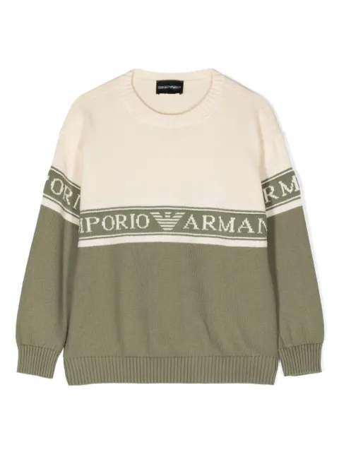 Emporio Armani Kids كنزة قطن بشعار بحياكة إنتارسيا