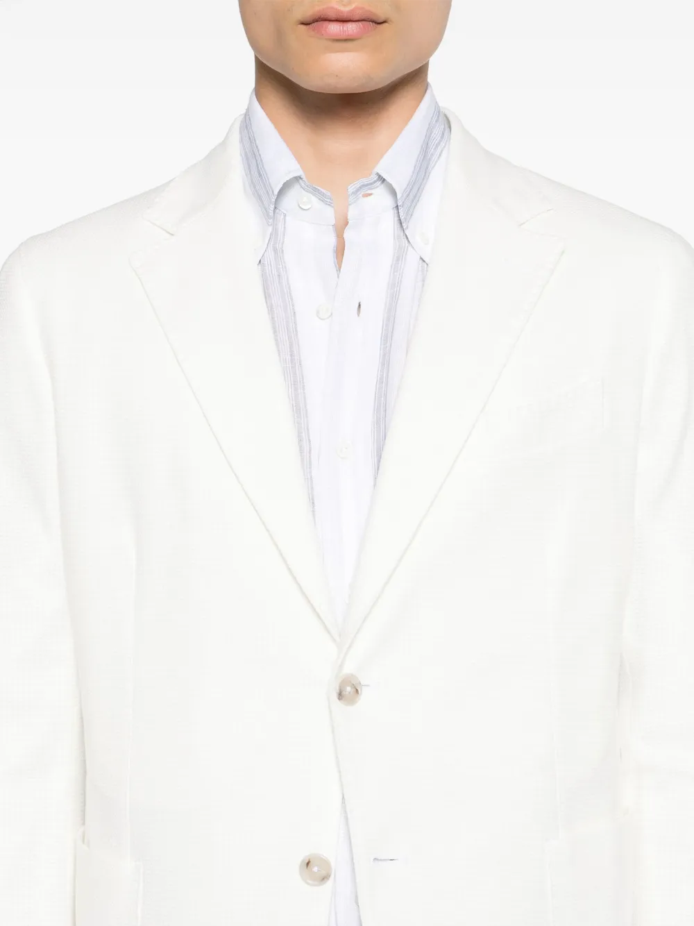 Shop Barba Single-breasted Cotton Blazer In White