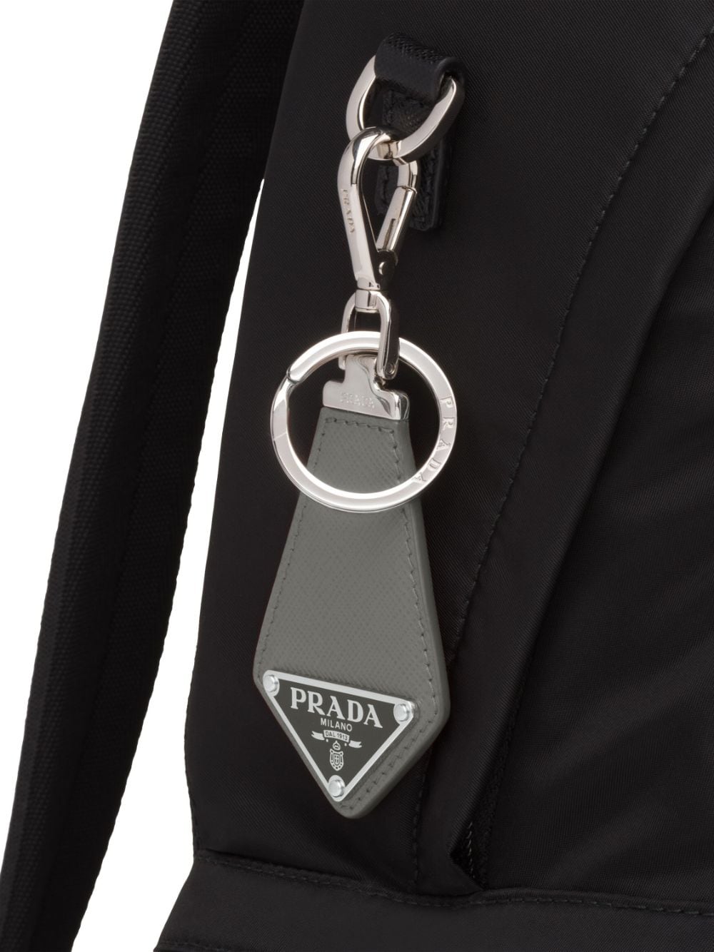 Shop Prada Saffiano Leather Keychain In Grey