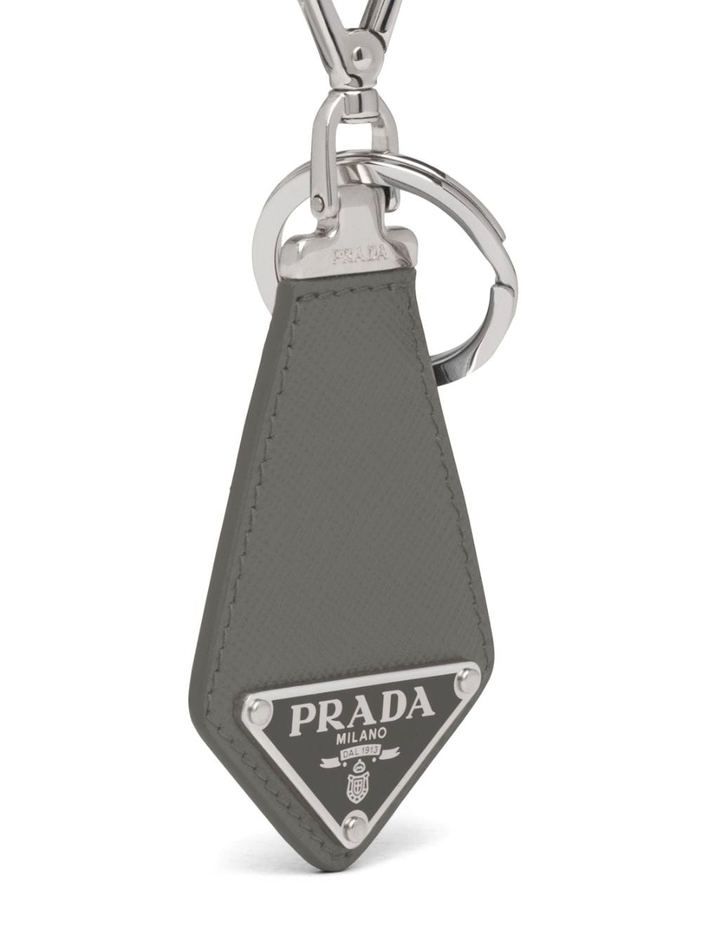 Shop Prada Saffiano Leather Keychain In Grey