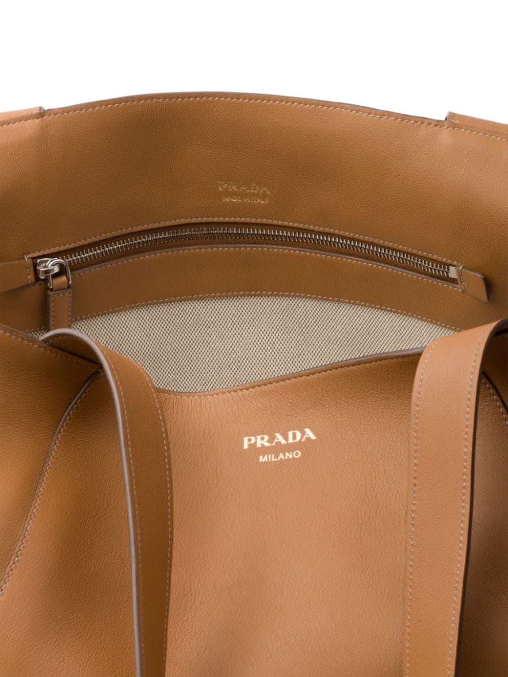 Shop Prada Logo-print Leather Tote Bag In Brown