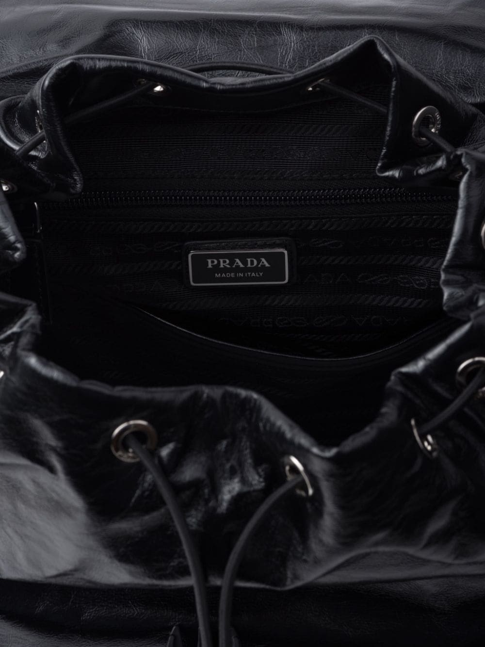 Shop Prada Logo-plaque Leather Backpack In Black