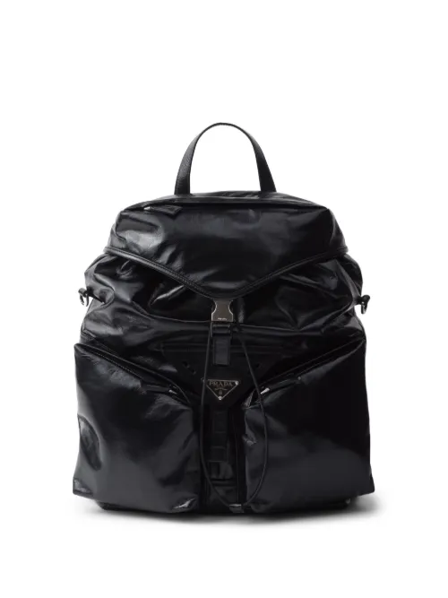Sac à dos en cuir à plaque logo - Prada - Modalova