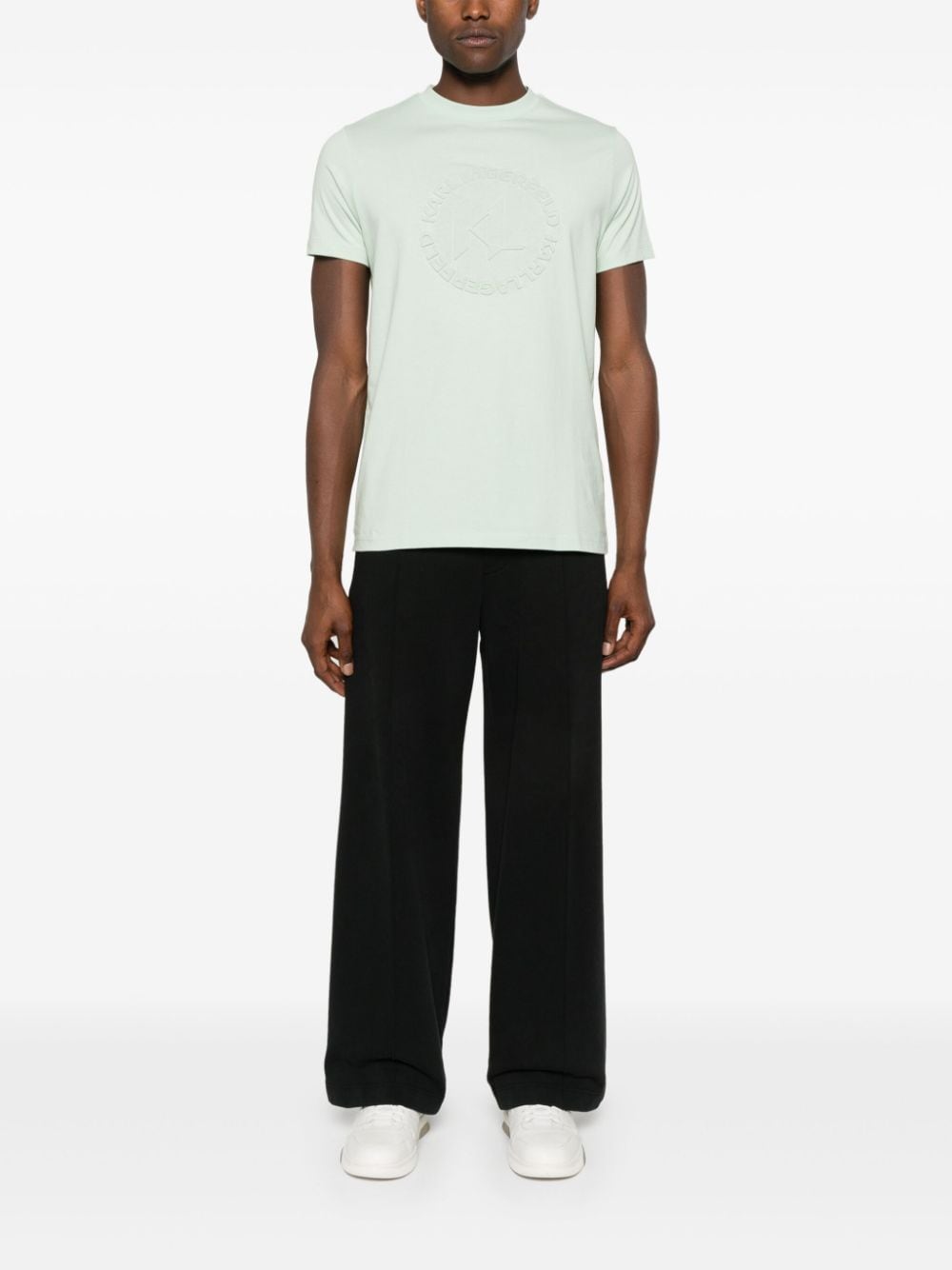 Shop Karl Lagerfeld Embossed-logo Cotton T-shirt In Green