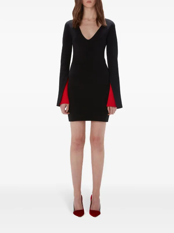 JW Anderson contrast-cuff V-neck Dress Black FARFETCH UK