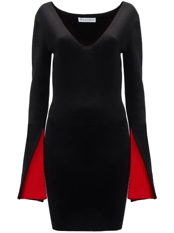 JW Anderson Contrast-cuff V-neck Dress in Black