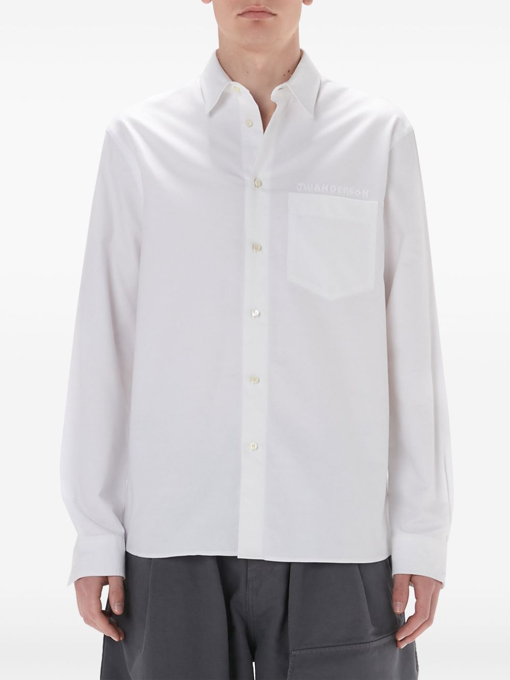 How to get best deals JW Anderson embroidered-logo cotton shirt Men