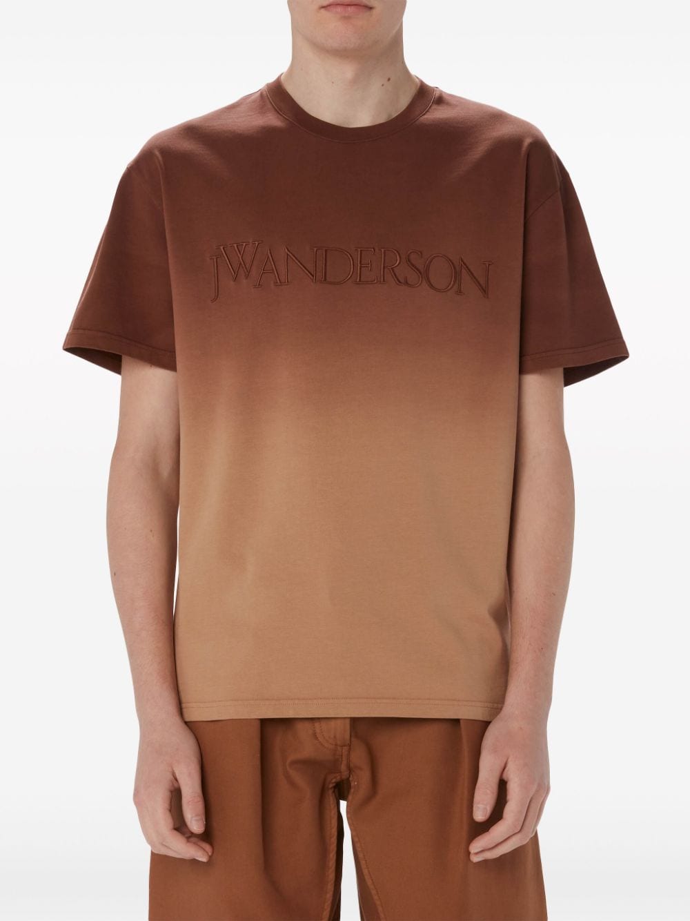 Shop Jw Anderson Logo-embroidered Organic Cotton T-shirt In Brown