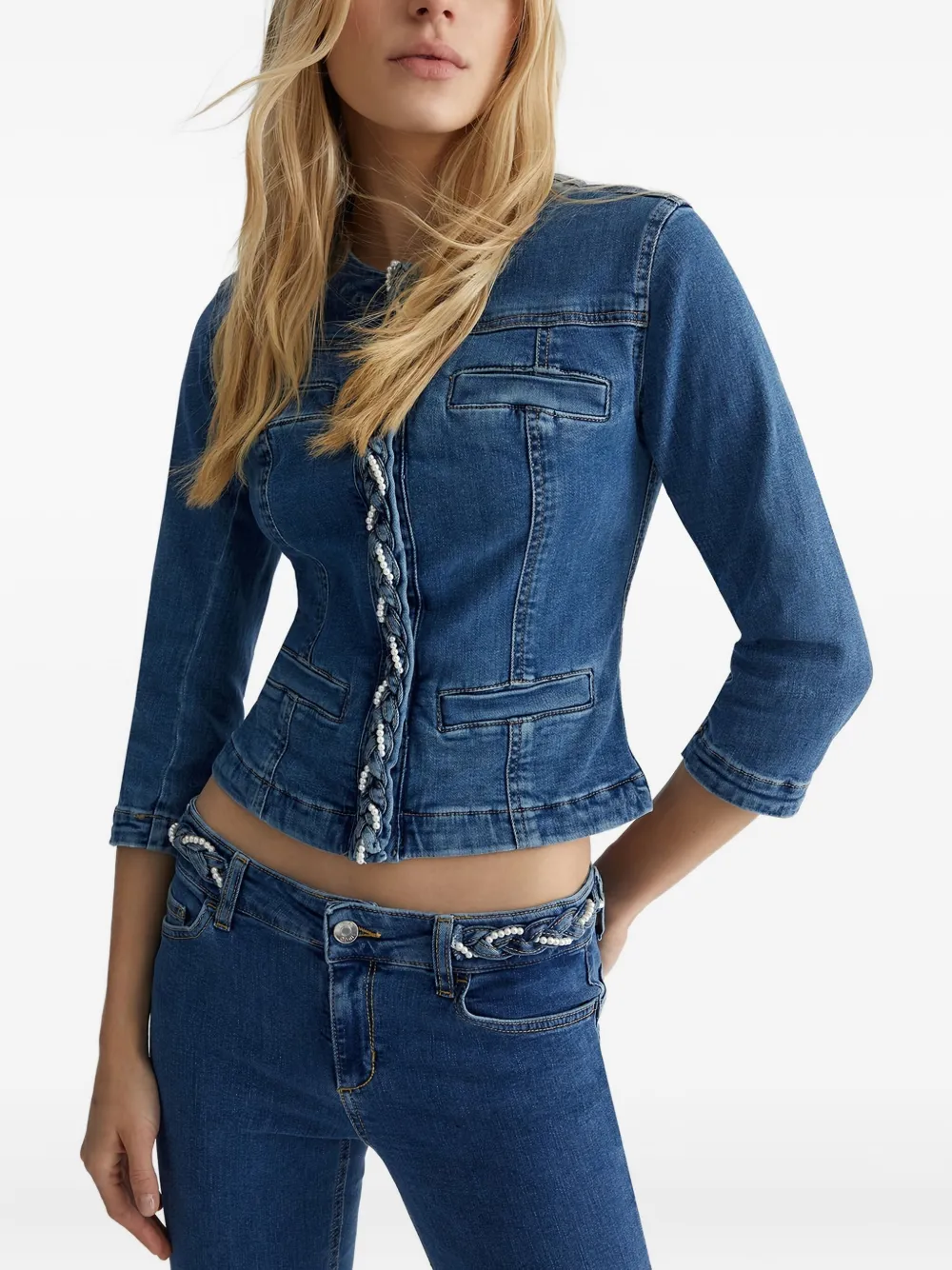 Liu •jo Braid Denim Jacket In Blue
