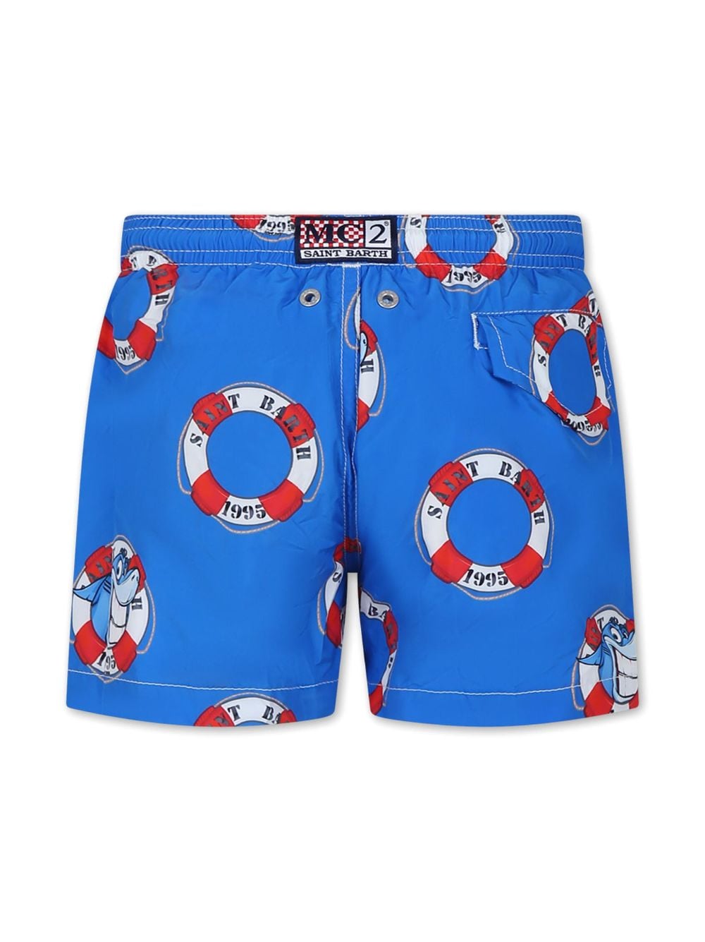 Shop Mc2 Saint Barth Shark-print Drawstring Swim Shorts In Blue