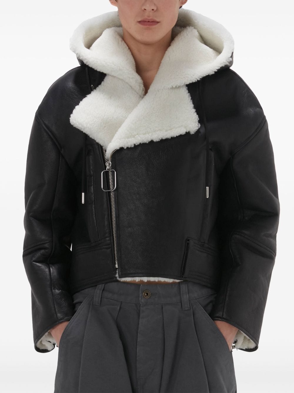 Shop Jw Anderson Hooded Biker Jacket In Black