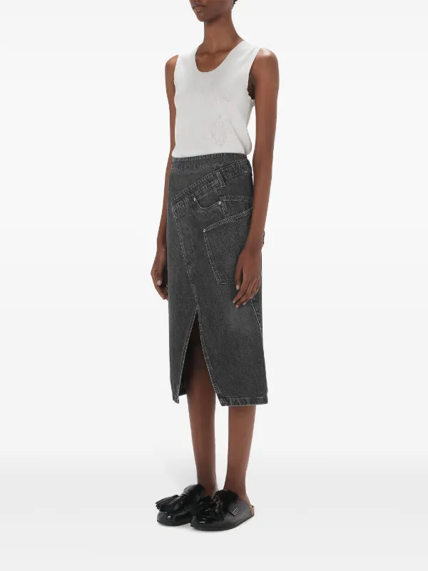 スカート JW ANDERSON Woman Skirt Grey DK0020PG1195 929 JW Anderson Twisted Denim Midi Skirt | Grey | FARFETCH