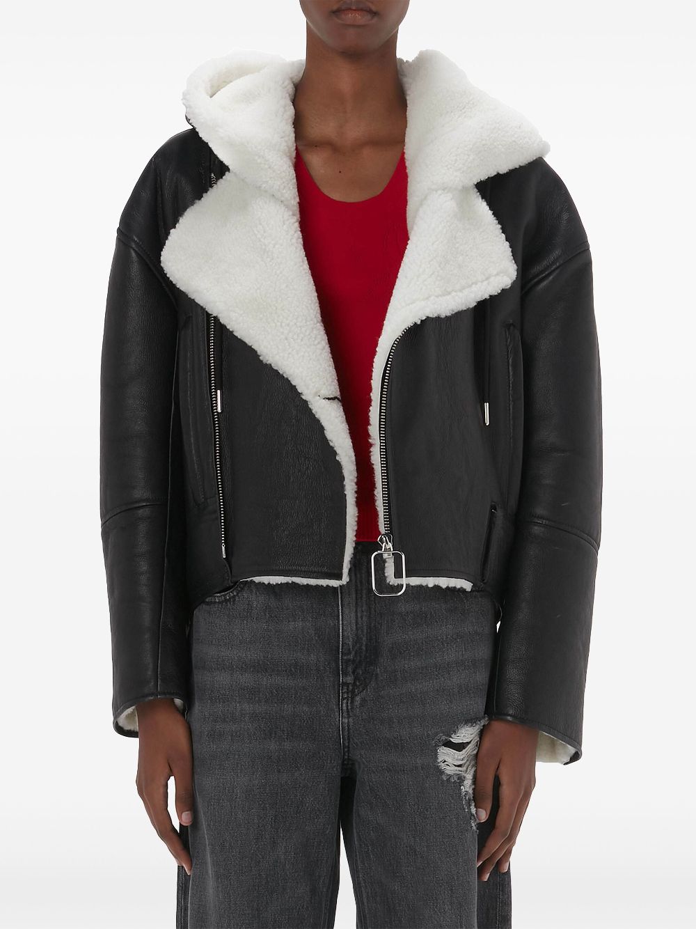 JW Anderson shearling-trim leather biker jacket Women