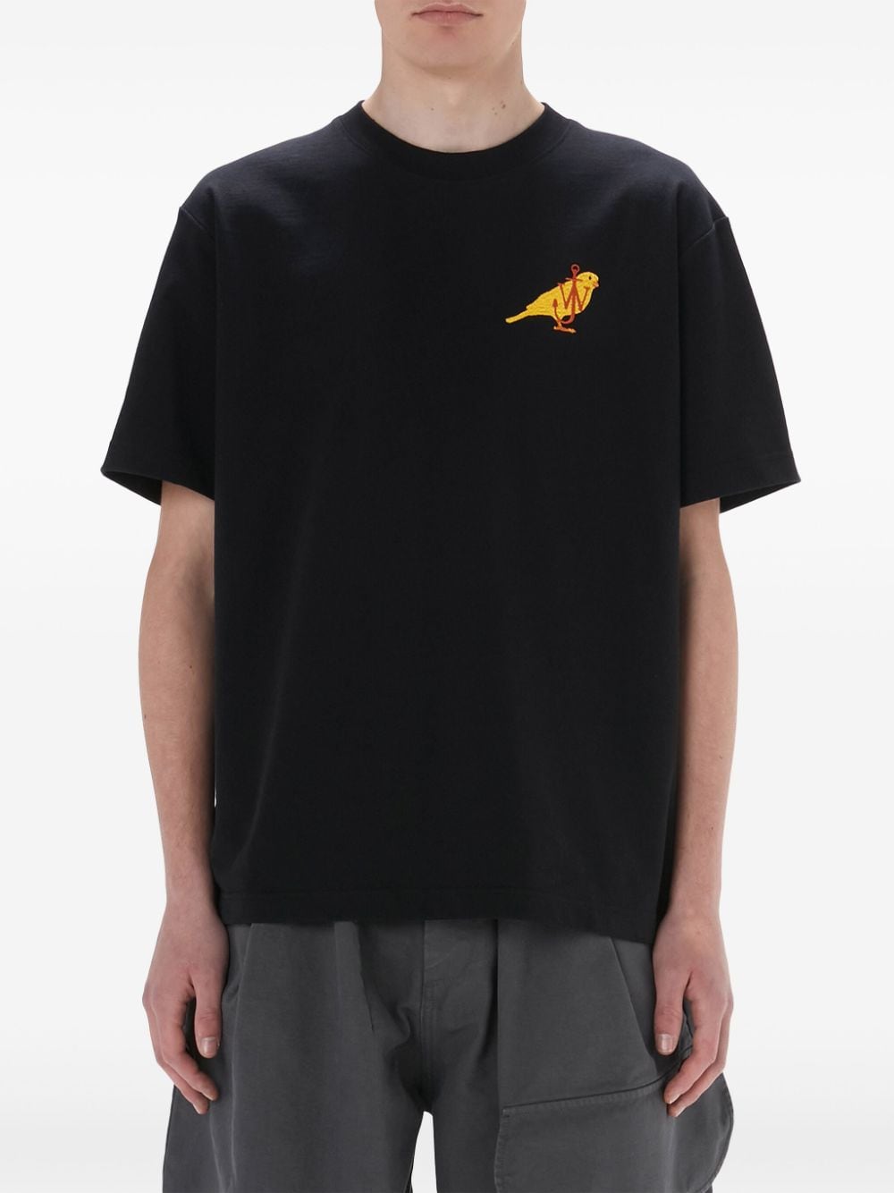 Shop Jw Anderson Anchor Logo-embroidered T-shirt In Black