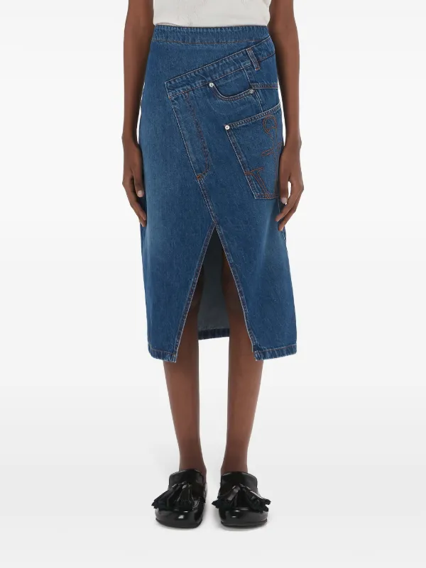 【関税&送料込】Jw Anderson Denim Skrit JW Anderson wrap-design Denim Skirt | Blue | FARFETCH