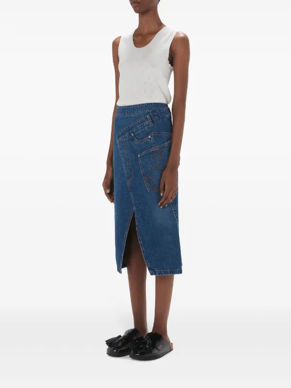 スカート JW ANDERSON Women Mid Skirts DK0027 PG1774 804 BLUE JW Anderson Cargo Midi Denim Skirt - Blue – The Frankie Shop