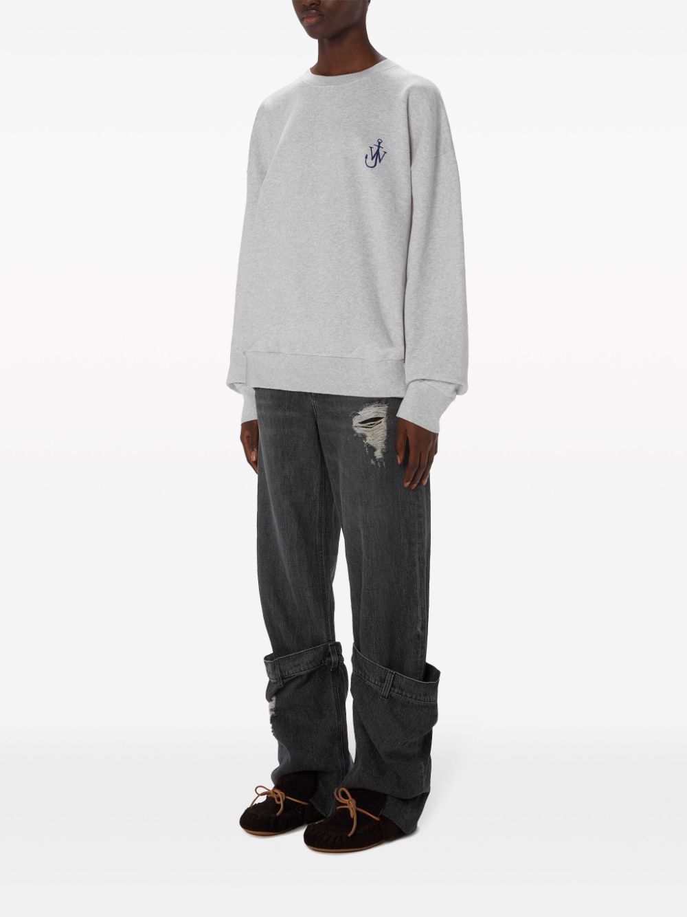 Shop Jw Anderson Graphic-print Organic Cotton Sweatshirt In Grey