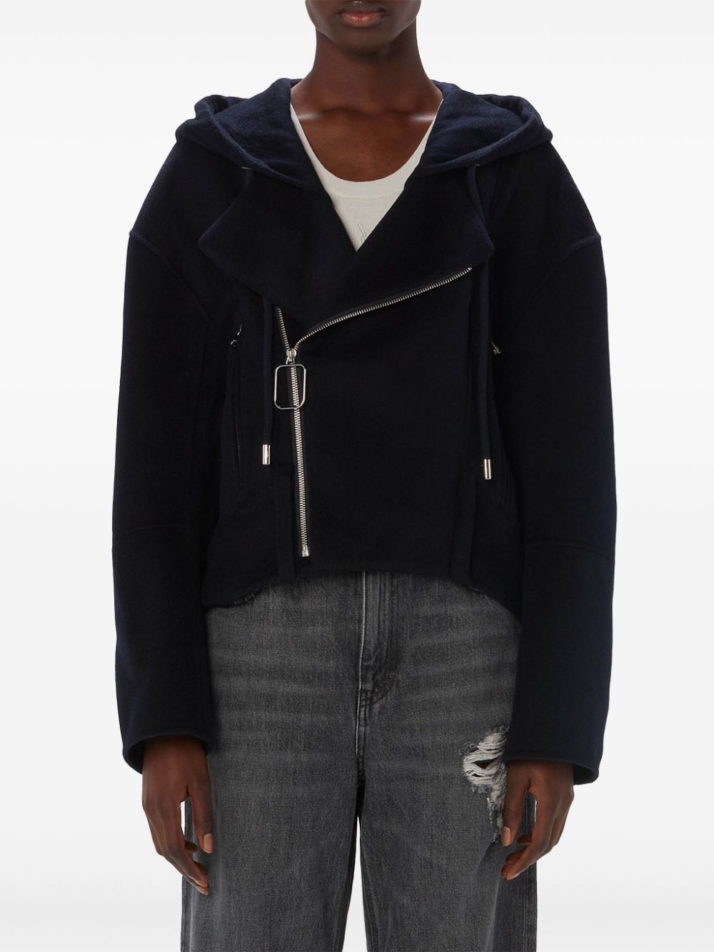 Shop Jw Anderson Hooded Wool Jacket In Blue